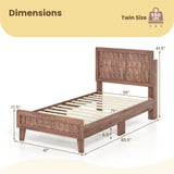 Twin/Full Size Bed Frame Mid Century with Woven Accent Headboard