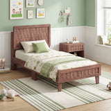 Twin/Full Size Bed Frame Mid Century with Woven Accent Headboard