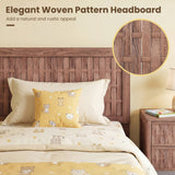 Twin/Full Size Bed Frame Mid Century with Woven Accent Headboard