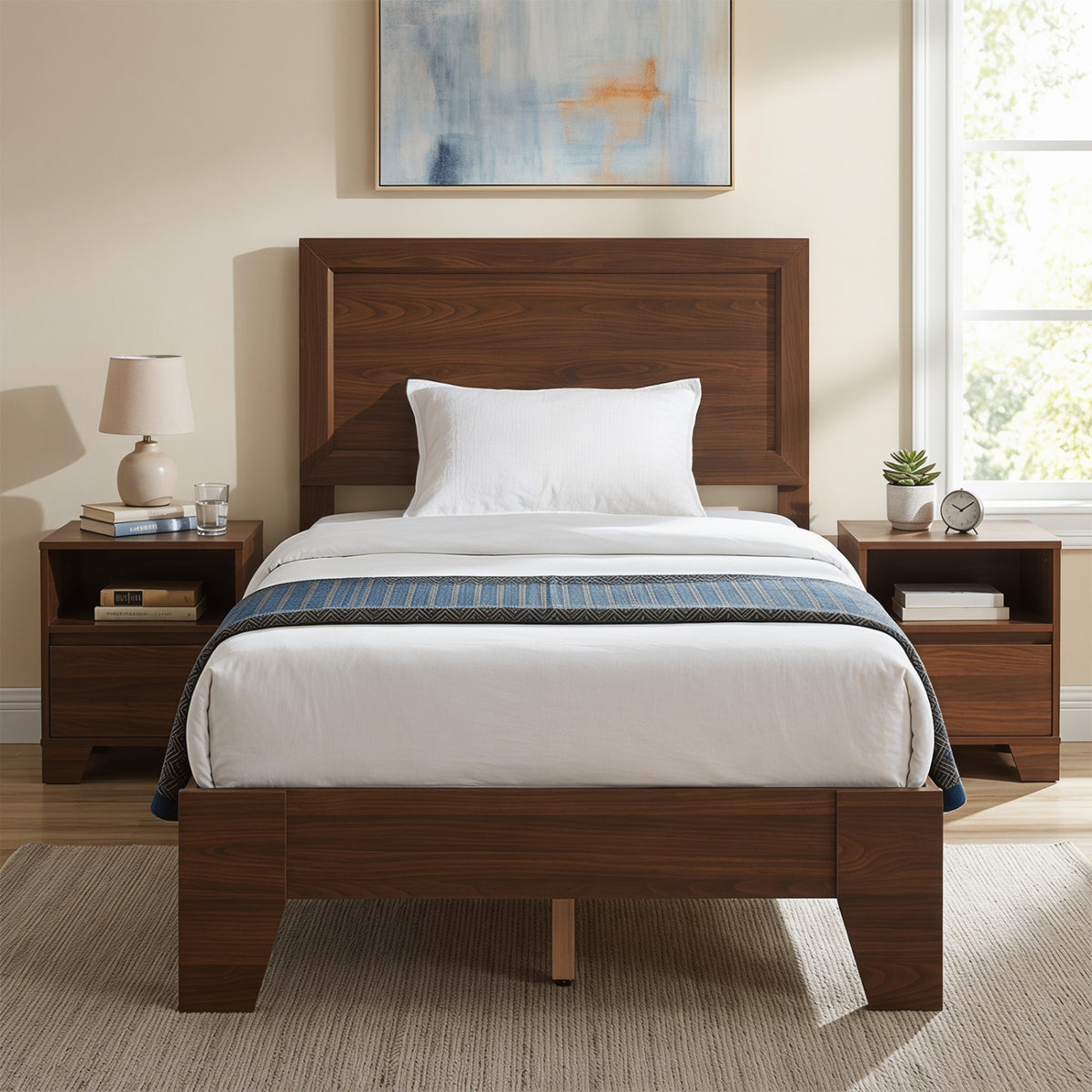 Twin Size Bed Frame with Headboard for Small Room No Box Spring Needed
