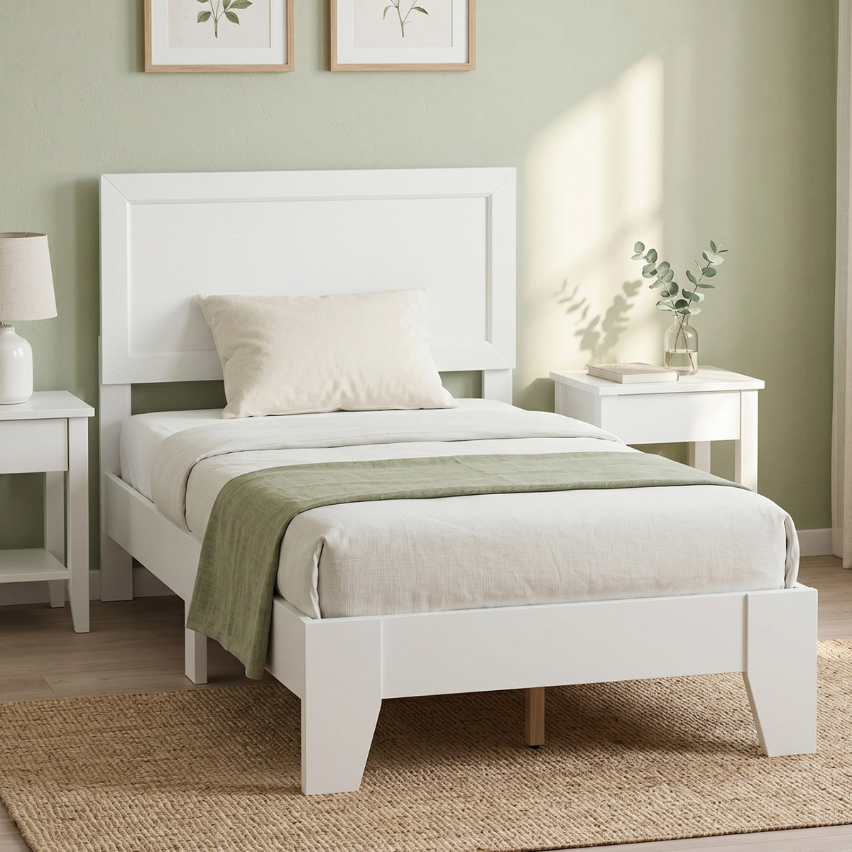Twin Size Bed Frame with Headboard for Small Room No Box Spring Needed