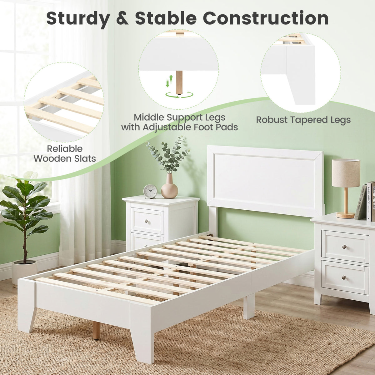 Twin Size Bed Frame with Headboard for Small Room No Box Spring Needed
