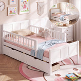 Full/Twin Size Bed Frame with Detachable Guardrails White