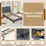 Twin Size Bed Frame with 46 Inch Tall Button Tufted Headboard-Gray