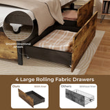 Full/Queen/Twin Size Bed Frame with Drawers LED Lights and USB Ports