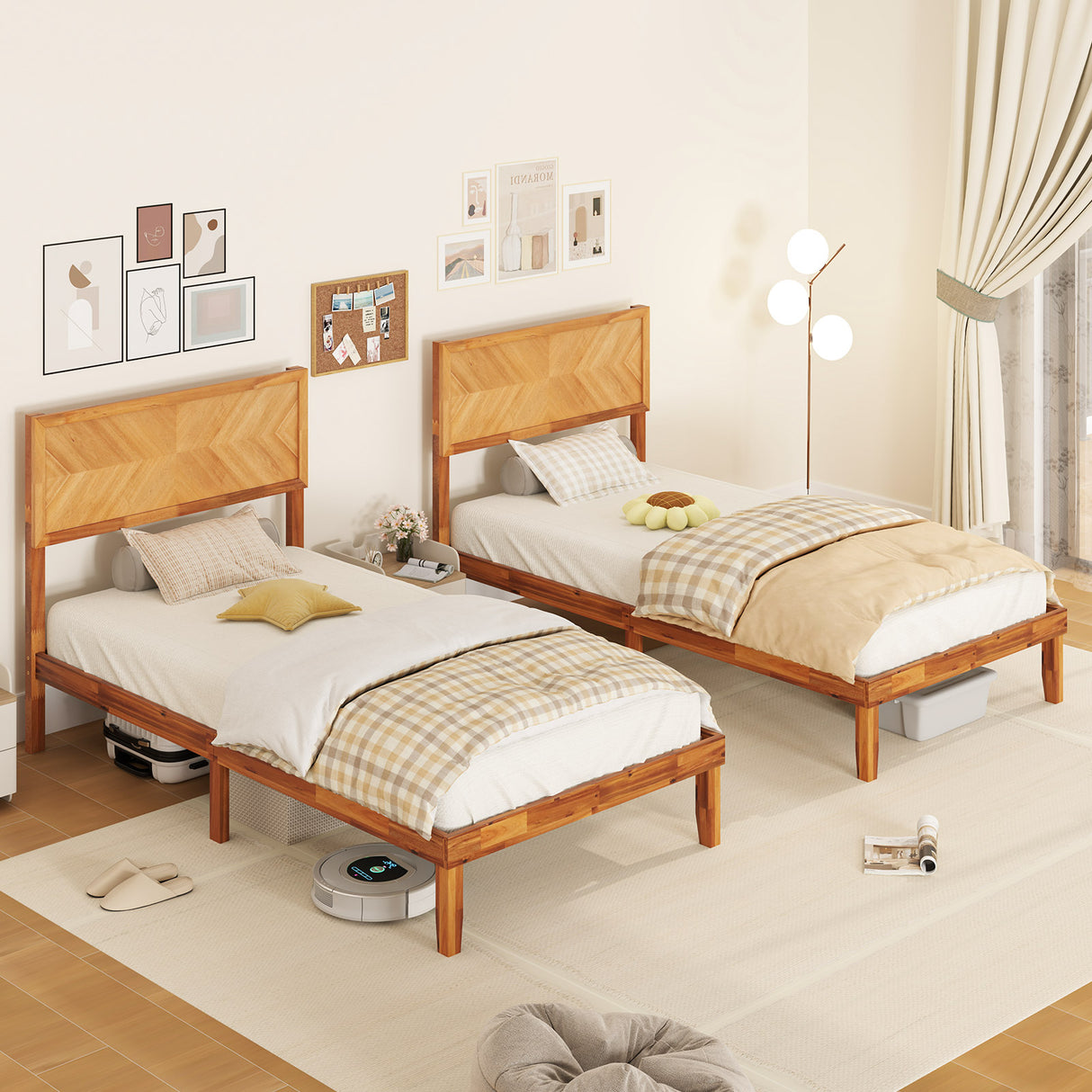Twin/Full/Queen Size Bed Frame with Headboard and Storage Space