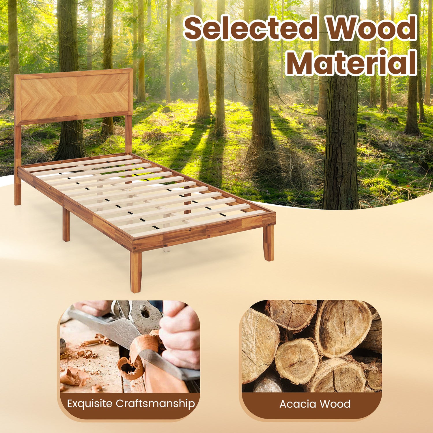 Twin/Full/Queen Size Bed Frame with Headboard and Storage Space