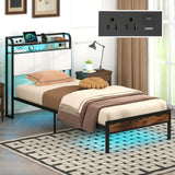 Twin/Full/Queen/King Size Bed Frame with LED Light and Charging Station