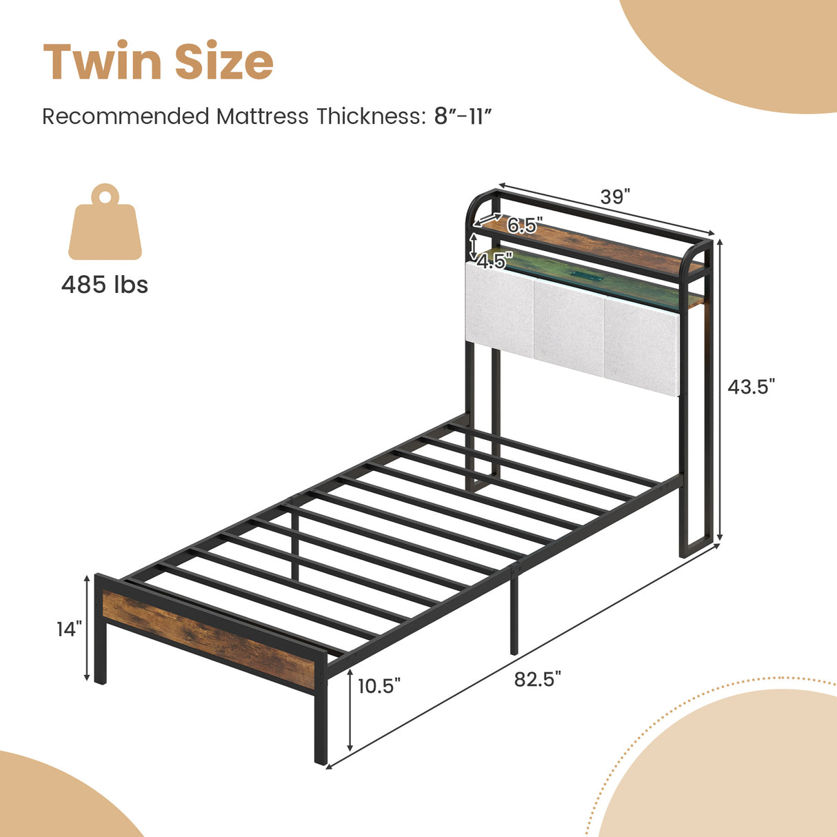 Twin/Full/Queen/King Size Bed Frame with LED Light and Charging Station