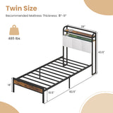 Twin/Full/Queen/King Size Bed Frame with LED Light and Charging Station