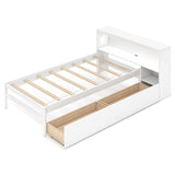 Twin Size Bed Frame with LED Light and Bookcase Headboard