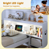 Twin Size Bed Frame with LED Light and Bookcase Headboard