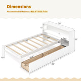 Twin Size Bed Frame with LED Light and Bookcase Headboard