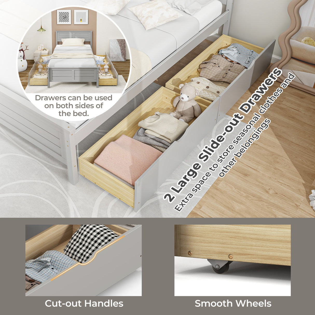 Twin Size Bed Frame with Storage Drawers
