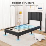 Full/Queen/Twin Size Bed Frame with Vertical Channel Tufted Headboard and Wooden Slats