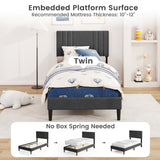 Full/Queen/Twin Size Bed Frame with Vertical Channel Tufted Headboard and Wooden Slats