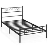 Twin Size Black Metal Bed Frame with Headboard and Footboard for Bedroom-Twin