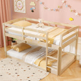 Twin Size Bunk Bed with High Guardrails and Integrated Ladder