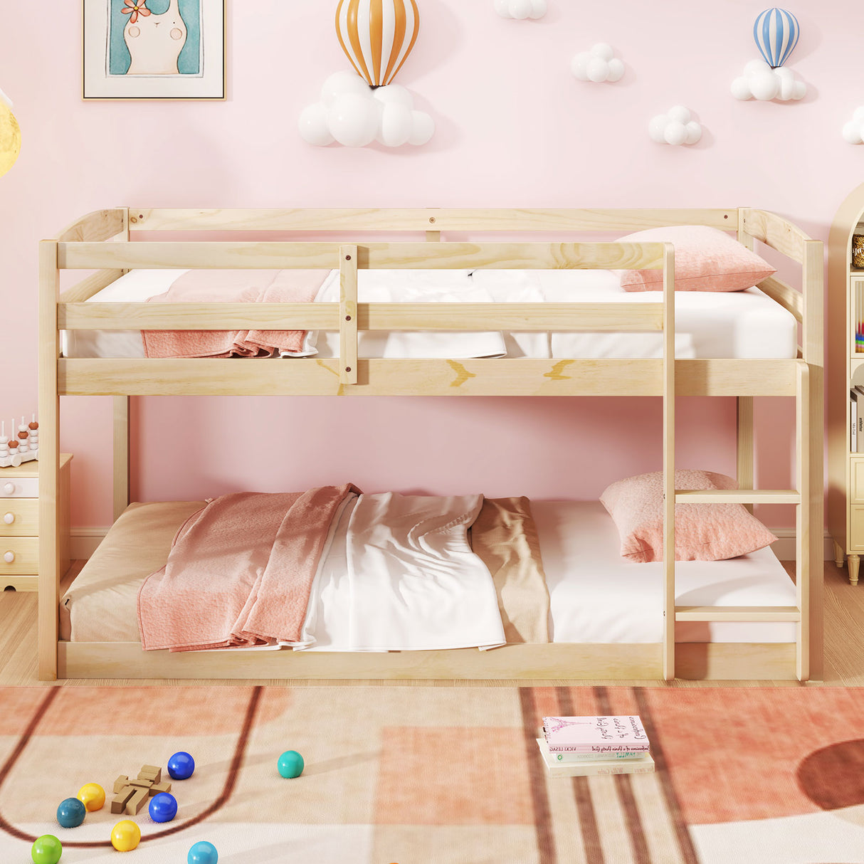 Twin Size Bunk Bed with High Guardrails and Integrated Ladder