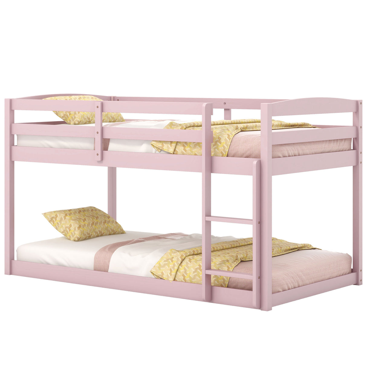 Twin Size Bunk Bed with High Guardrails and Integrated Ladder
