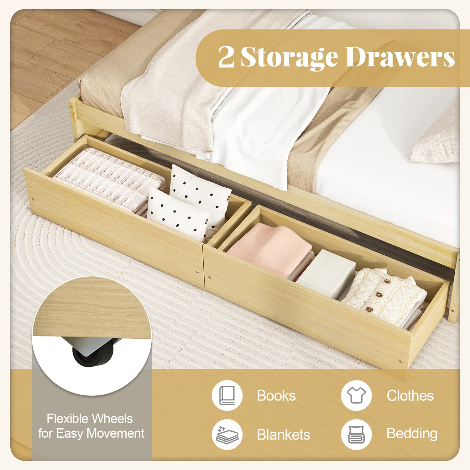 Twin Size Captain Bed with 2 Drawers and Slats Support