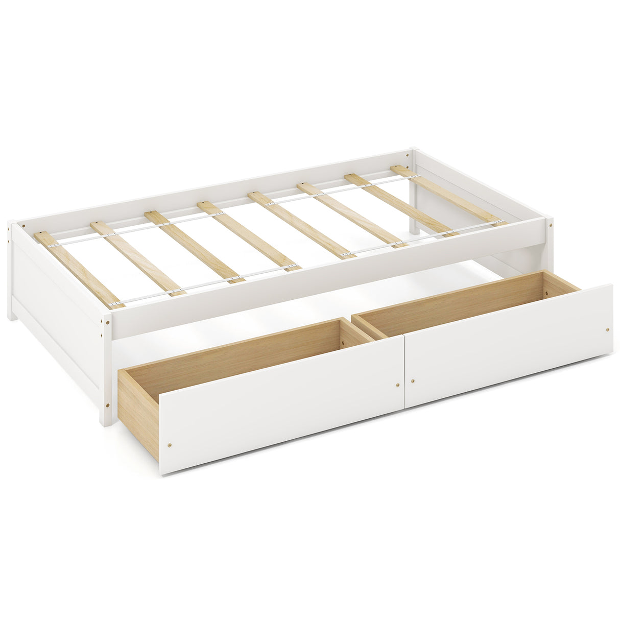 Twin Size Captain Bed with 2 Drawers and Slats Support