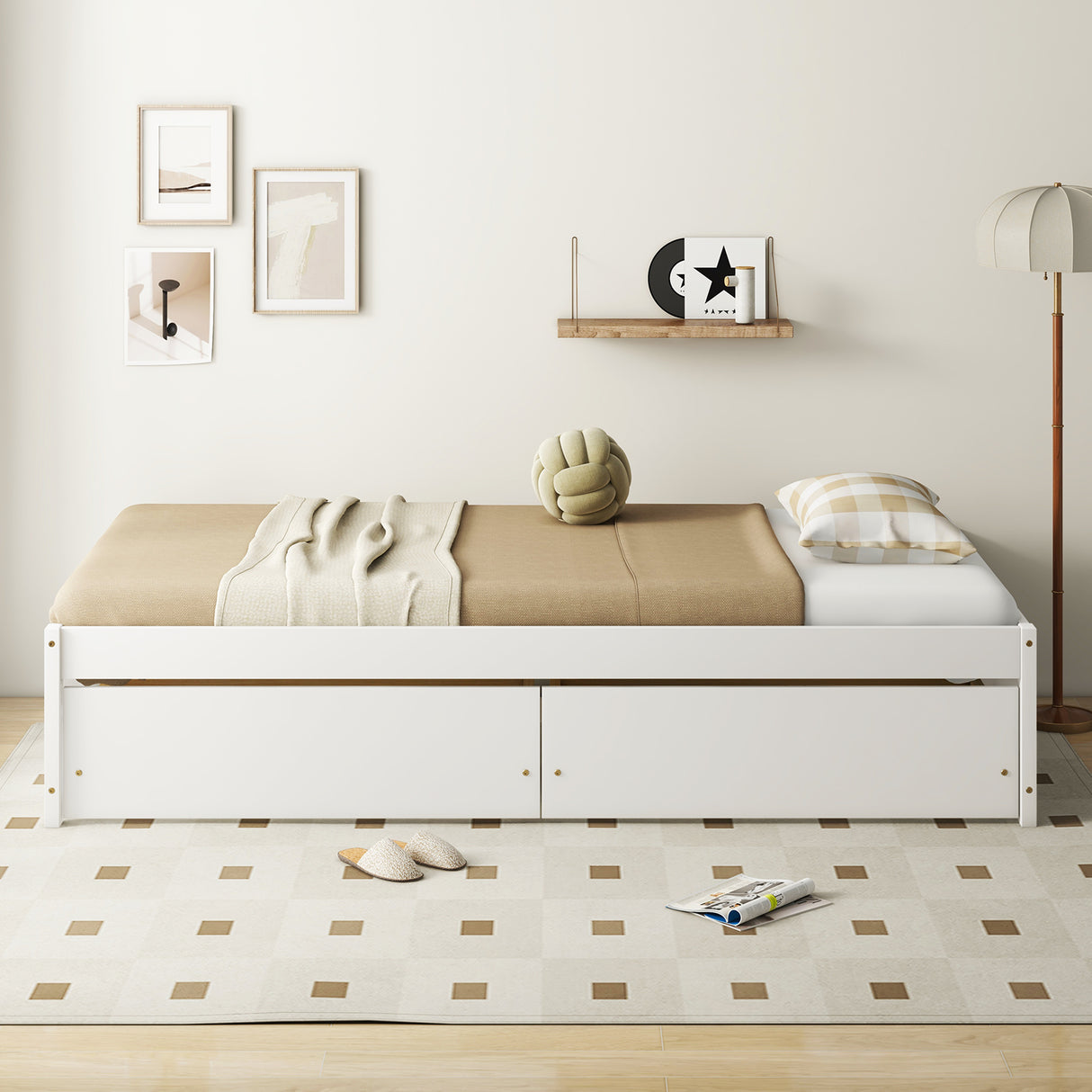 Twin Size Captain Bed with 2 Drawers and Slats Support