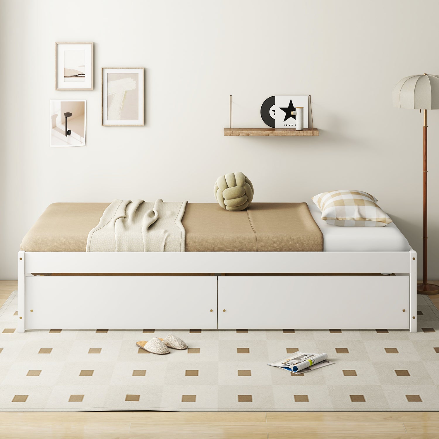 Twin Size Captain Bed with 2 Drawers and Slats Support