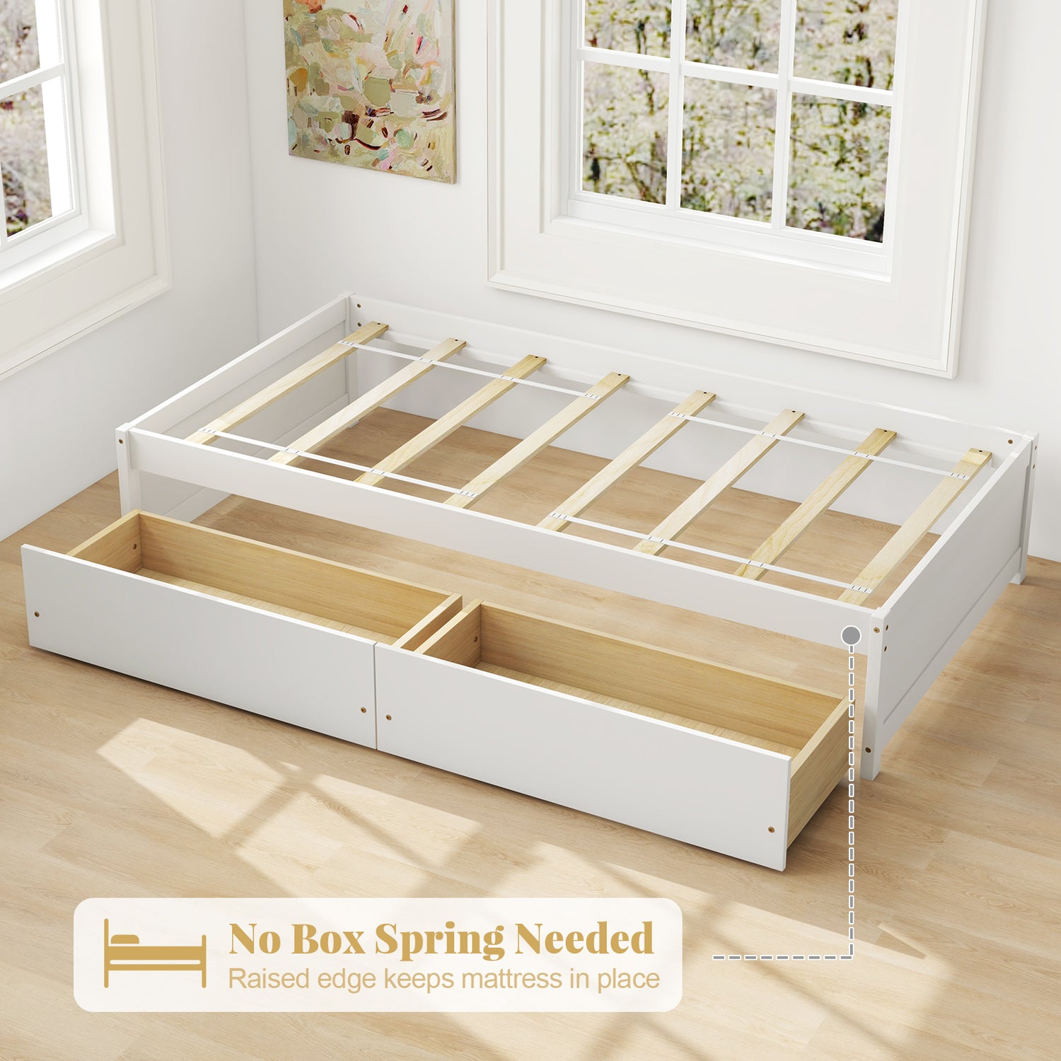 Twin Size Captain Bed with 2 Drawers and Slats Support