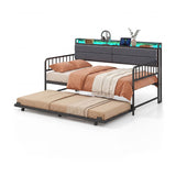 Twin Size Daybed with Trundle and Metal Bed Frame with Headboard