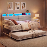 Twin Size Daybed with Trundle and Metal Bed Frame with Headboard