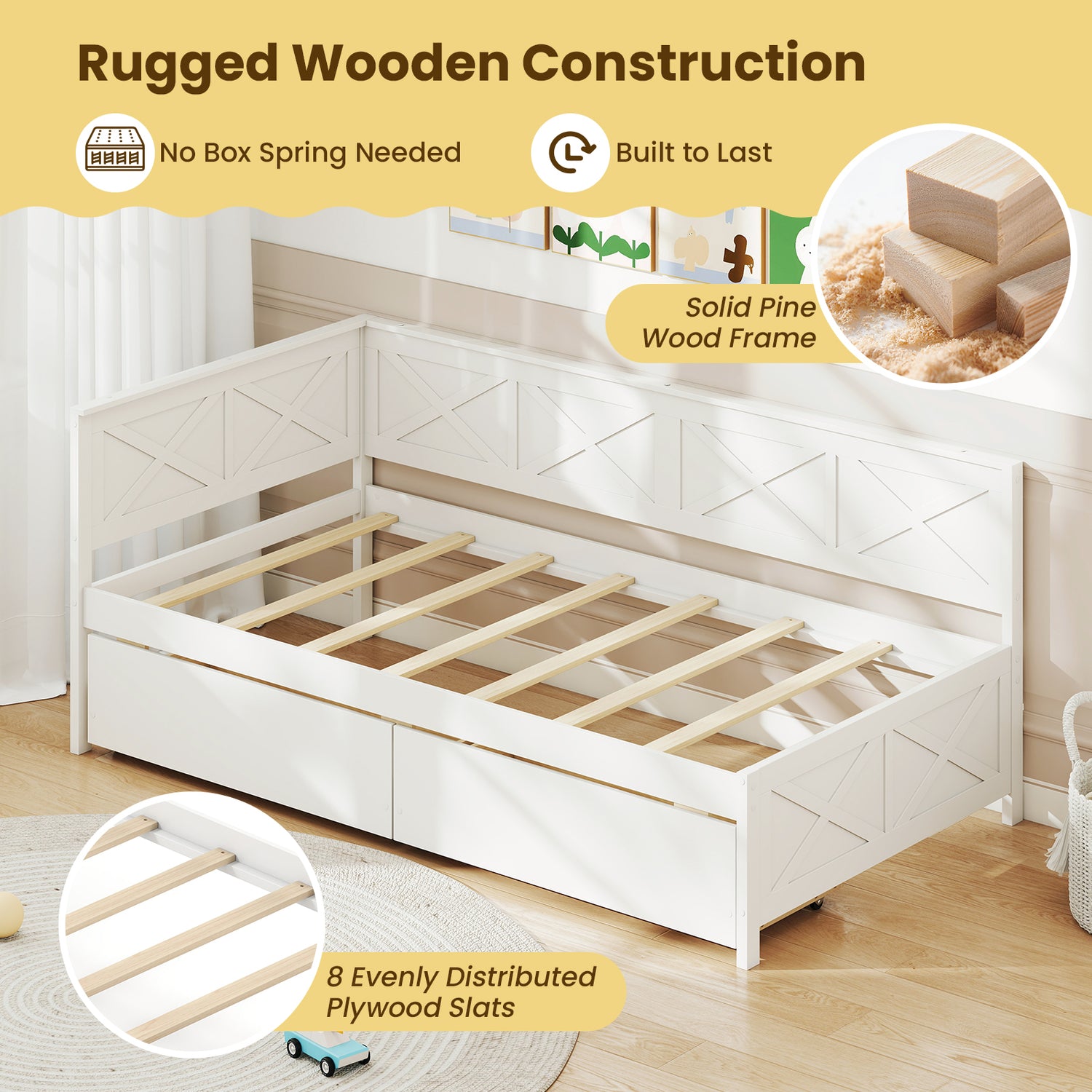 Twin Size Daybed with 2 Storage Drawers No Box Spring Needed
