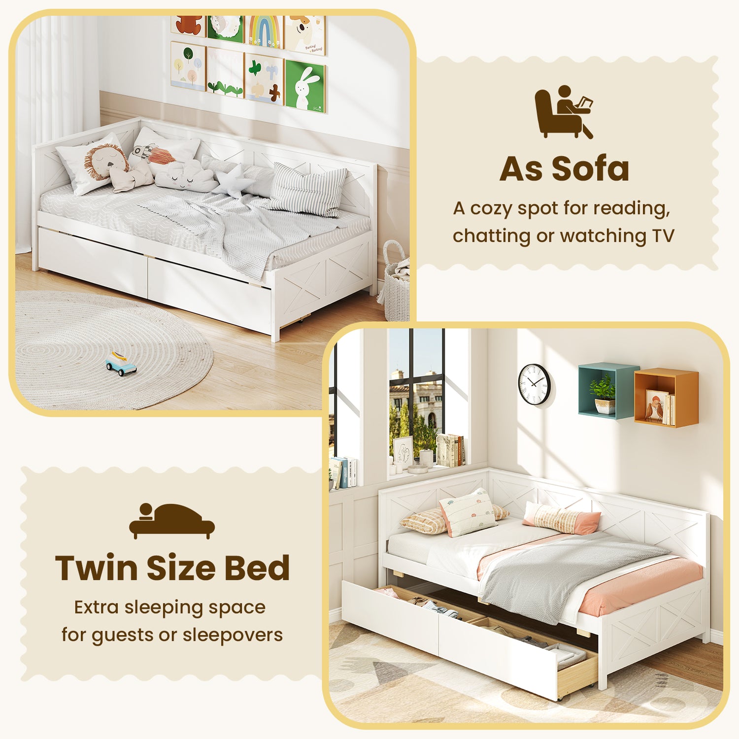 Twin Size Daybed with 2 Storage Drawers No Box Spring Needed