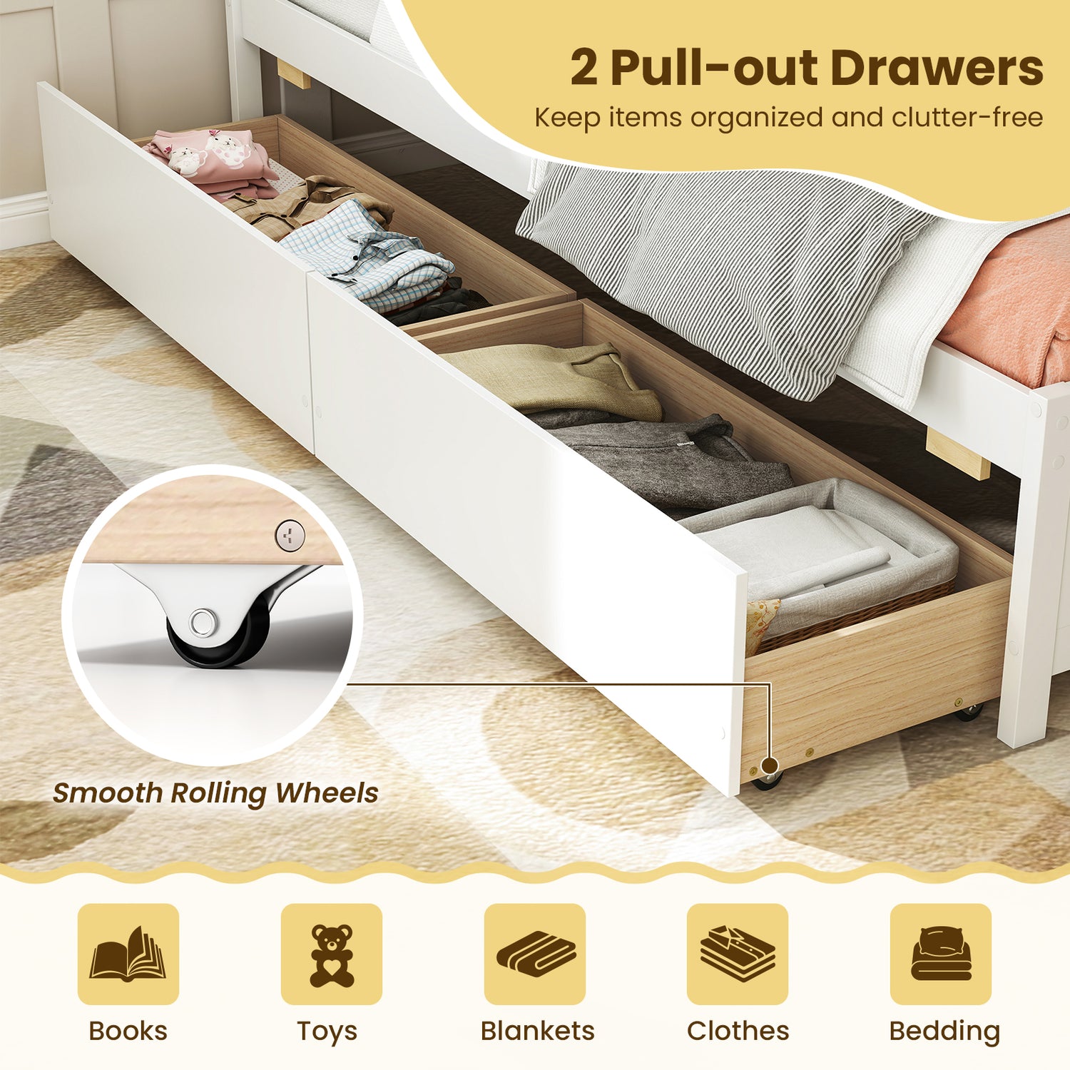 Twin Size Daybed with 2 Storage Drawers No Box Spring Needed