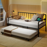 Adjustable Metal Twin Size Daybed with Charging Station and LED Light