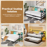 Adjustable Metal Twin Size Daybed with Charging Station and LED Light
