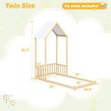 Twin Size House Bed with House Shape Roof and Semi-Fence