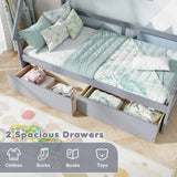 Twin Size House Bed with Roof and Safety Guardrail
