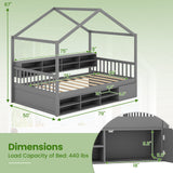 Twin Size House Bed with Roof with 14 Storage Cubes and Enclosed Cabinet