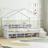Twin Size House Bed with Roof with 14 Storage Cubes and Enclosed Cabinet