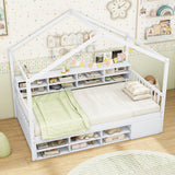 Twin Size House Bed with Roof with 14 Storage Cubes and Enclosed Cabinet