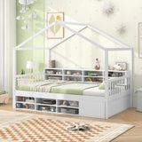 Twin Size House Bed with Roof with 14 Storage Cubes and Enclosed Cabinet