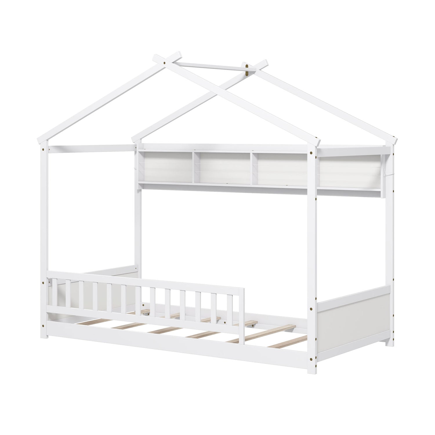 Twin Size House Bed with Storage Shelf and Headboard