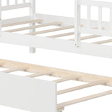 Twin Size House Bed with Trundle Kids Platform Bed with Roof Window-White