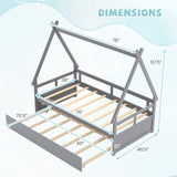 Twin Size House Bed with Trundle and Safety Guardrail