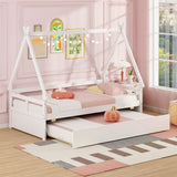 Twin Size House Bed with Trundle and Safety Guardrail