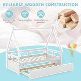 Twin Size House Bed with Trundle and Safety Guardrail