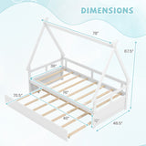 Twin Size House Bed with Trundle and Safety Guardrail
