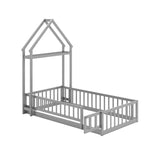 Twin Size House Floor Bed with House-shaped Headboard