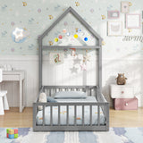 Twin Size House Floor Bed with House-shaped Headboard